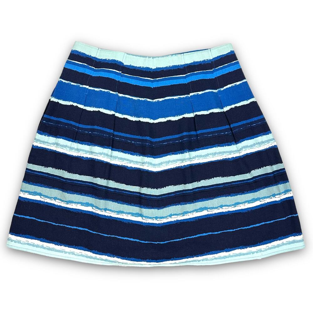 Calvin Klein Linen Blend A-line Knee Length Skirt Pleated Blue Striped Size 16